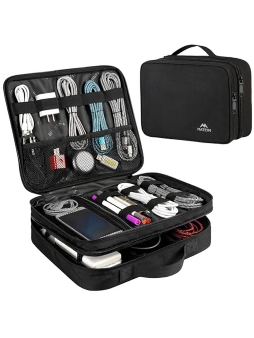 Cable Organizer Bag, Large Travel Storage Bag Sturdy Tool Case with Handle